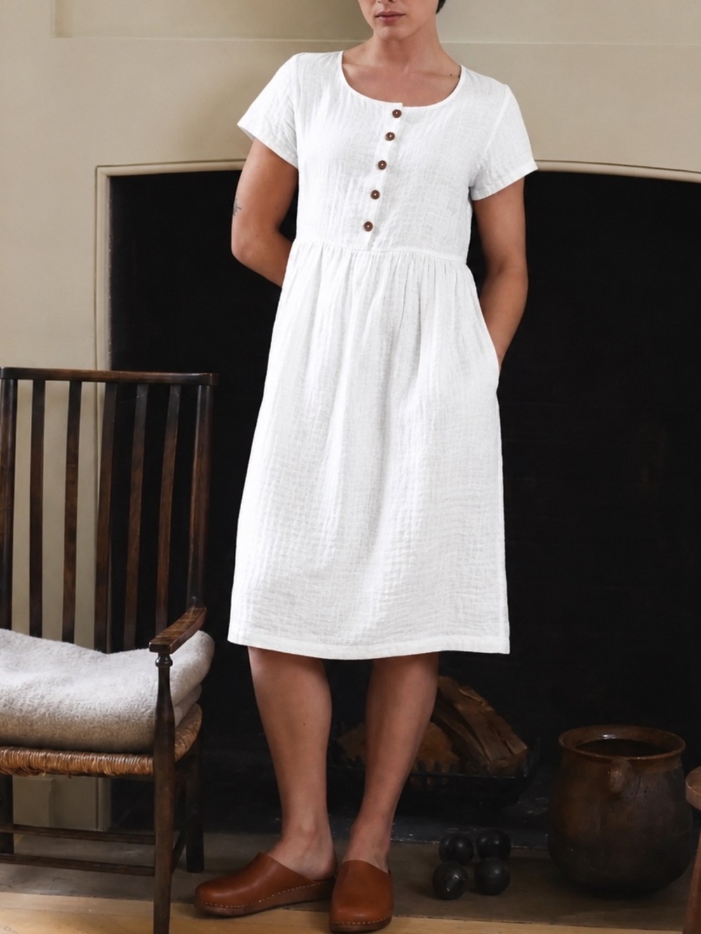 PYNE & SMITH No. 11 Linen Midi Dress White 100% Flax linen Size Small